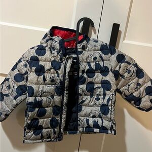 GAP Kids Mickey Mouse Puffer Jacket - Navy and Gray